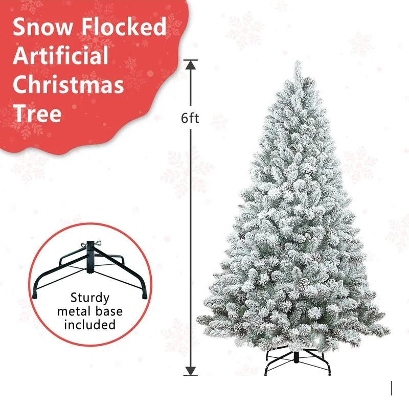 6FT–7FT Snow-Flocked Artificial Christmas Tree .Full Holiday Tree with Realistic Winter Branches