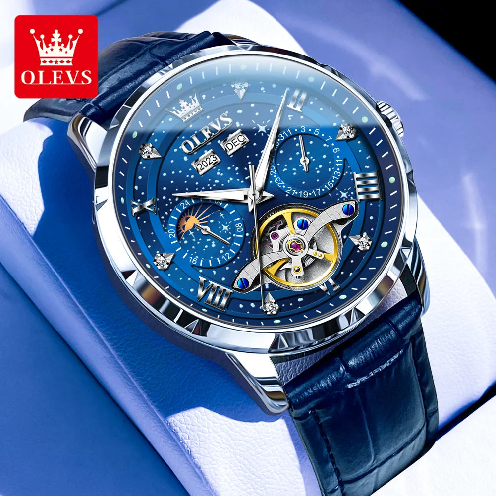 Men’s Luxury Skeleton Watch – Stainless Steel Starry Dial Design