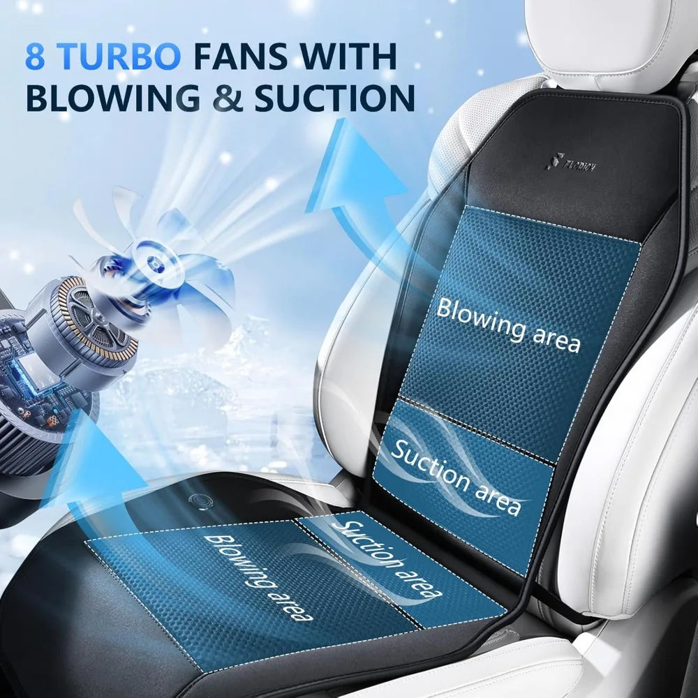 12V-24V Ventilated Car Seat Cushion with 8 Turbo Fans and 3-Speed Cooling System