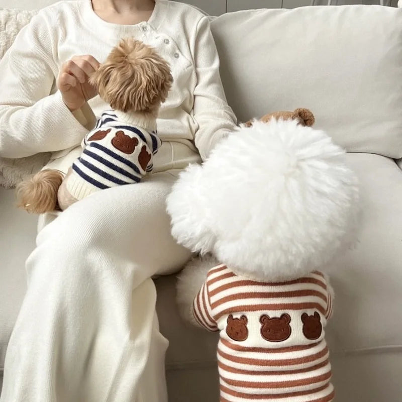 Dog Sweater Bear Striped Puppy Winter Clothes Pet Warm Sweatshirt Knitted Dog Coat Chihuahua Dachshund Clothing Dog Pullover