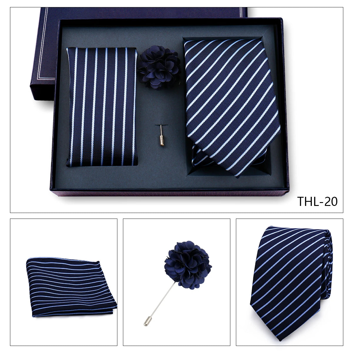 Luxury Men’s Paisley Necktie Gift Set. Silk Tie, Pocket Square, Cufflinks & Gift Box for Weddings & Business