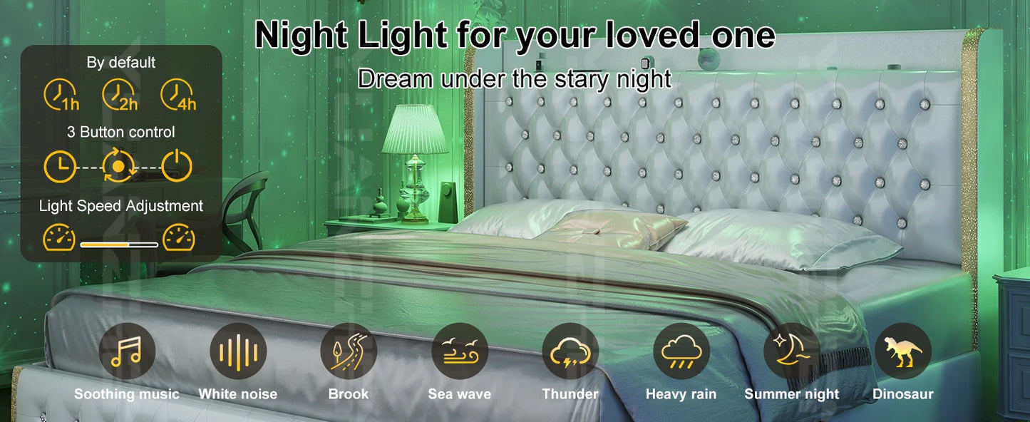 Queen LED Bed Frame with Galaxy Projector & Bluetooth Speaker