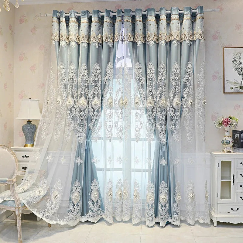 Luxury Vintage Embroidered Blackout Curtains . Elegant 3D Relief Window Panels