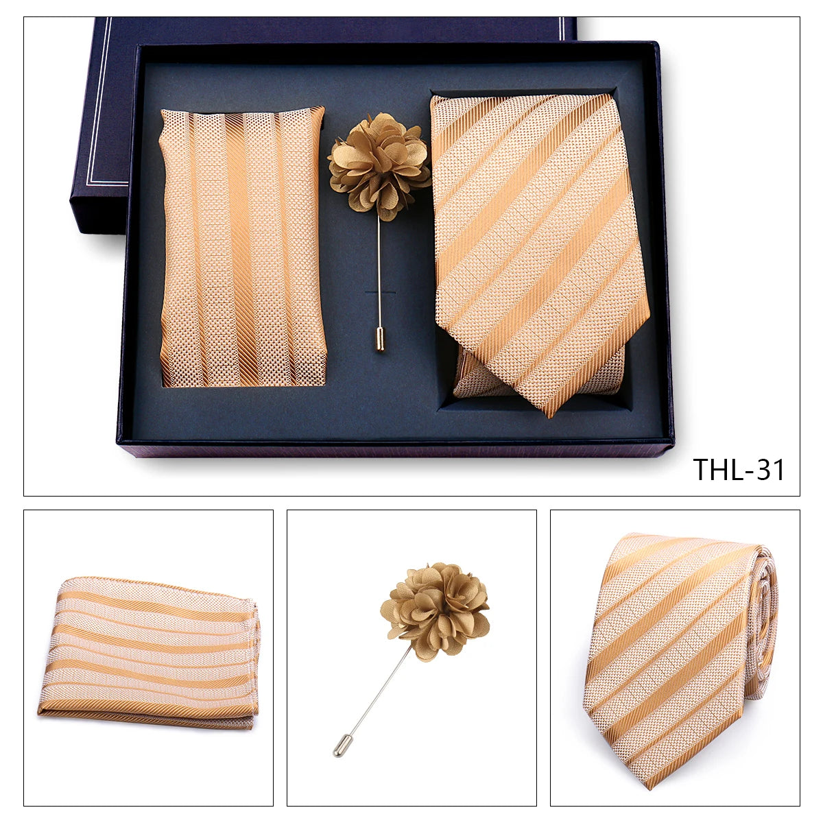 Luxury Men’s Paisley Necktie Gift Set. Silk Tie, Pocket Square, Cufflinks & Gift Box for Weddings & Business