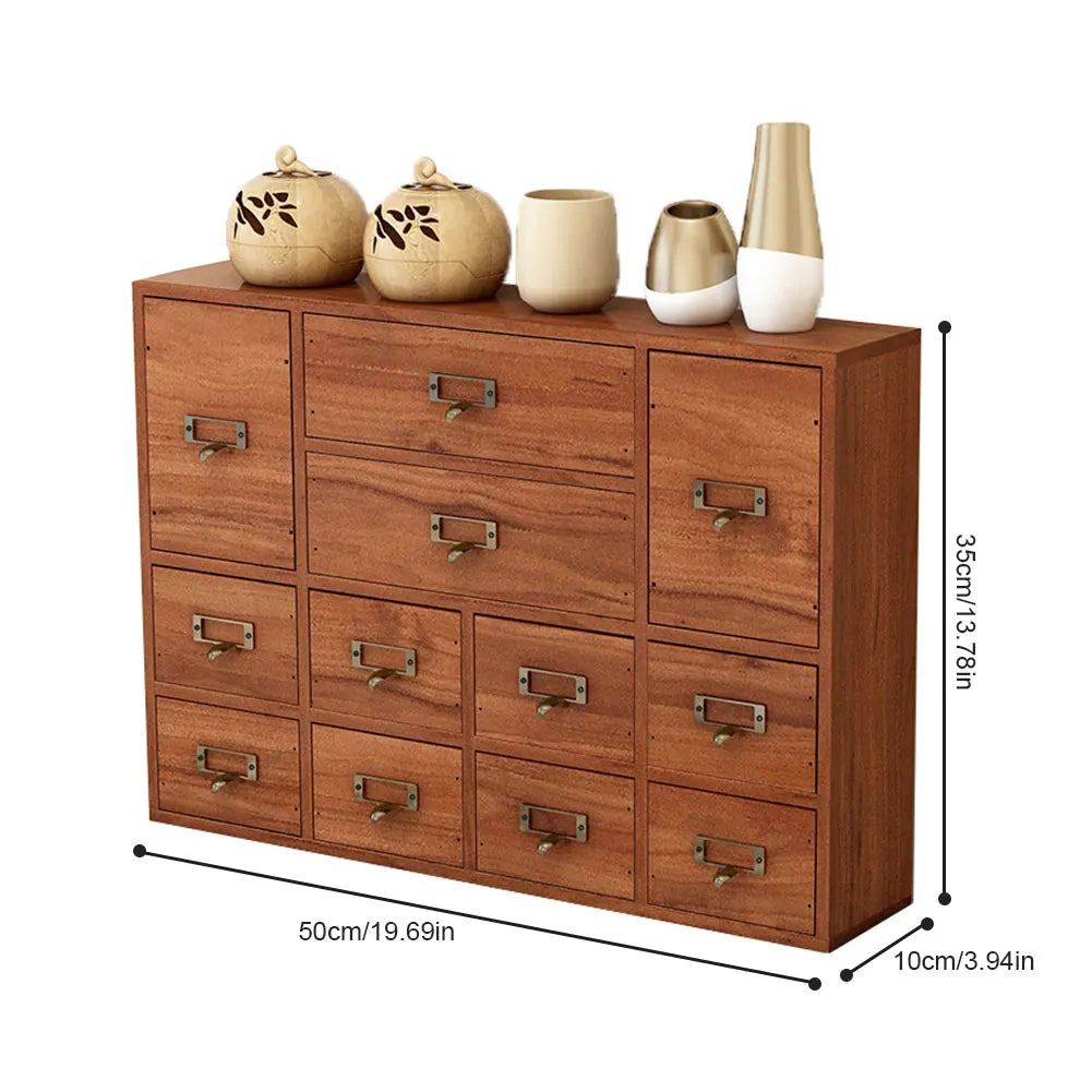 12 Drawer Wooden Apothecary Cabinet with Label Slot & Metal Handle Tabletop Storage Box Library Card Catalog Cabinet for Desk