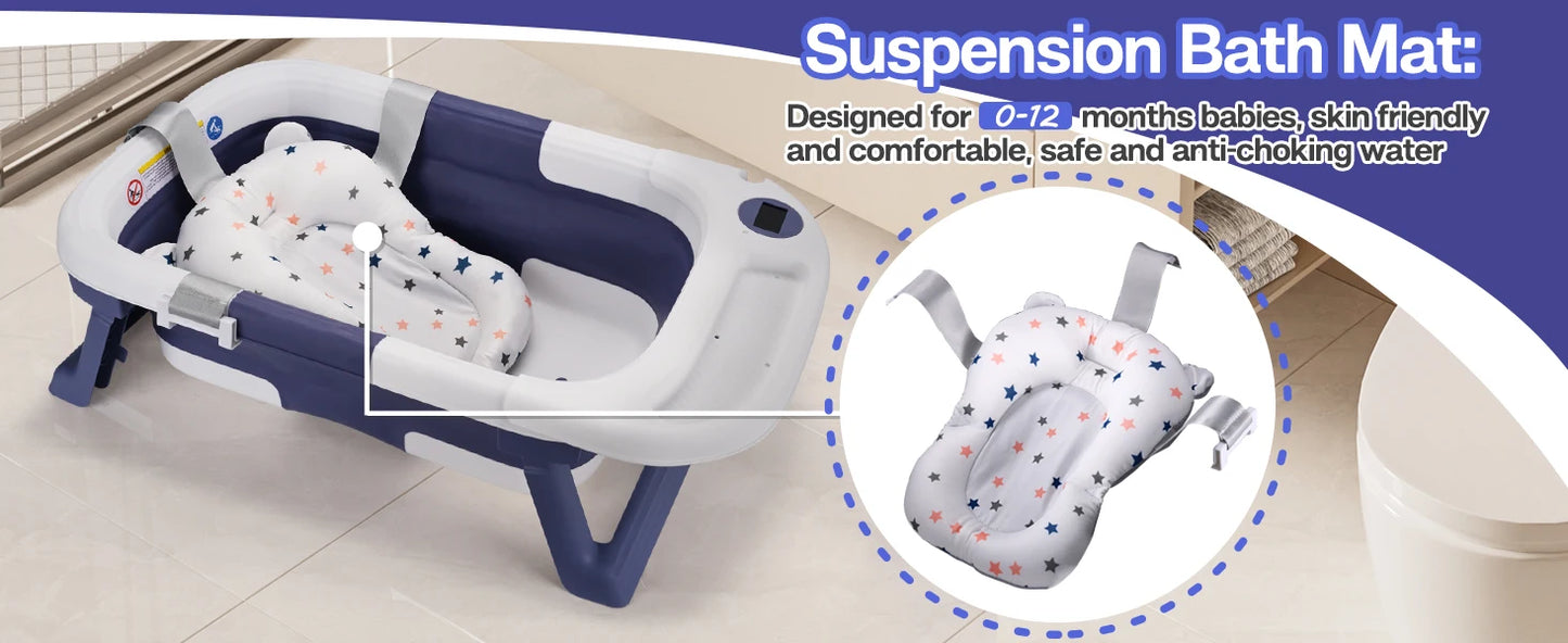 Baby Bathtub,Baby Bath Tub with Soft Cushion & Thermometer,Baby Bathtub Newborn to Toddler 0-36 Months,Portable Travel Baby Tub