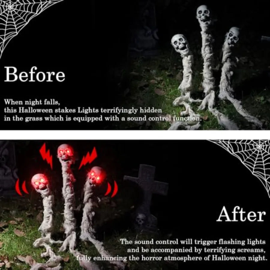 Halloween Skull Yard Stakes 3 Pack Lighted Pathway Markers