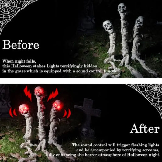 Halloween Skull Yard Stakes 3 Pack Lighted Pathway Markers