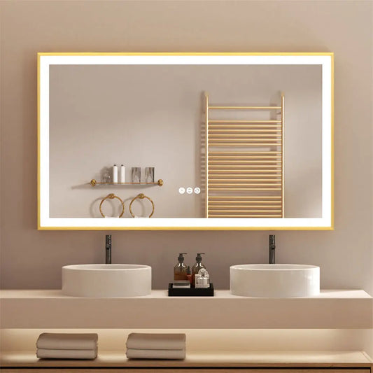 Led Bathroom Mirror Wall Mounted Aluminum Frame Anti Fog