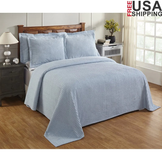 100 Cotton King Bedspread Striped Coverlet Machine Washable