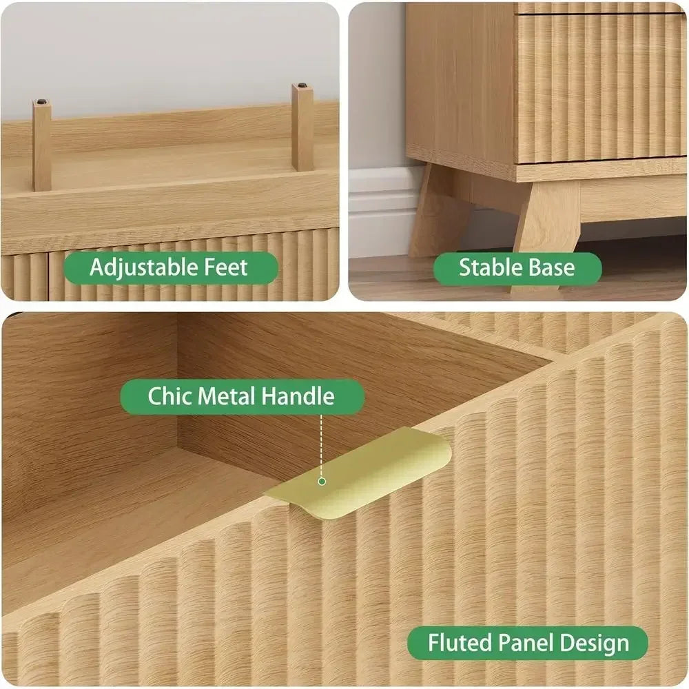 57” Modern Fluted Dresser with 9 Drawers – Wide Bedroom Storage Cabinet  Description