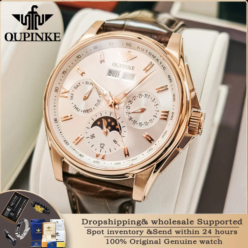Men’s Automatic Mechanical Watch. Luxury Stainless Steel Skeleton Design