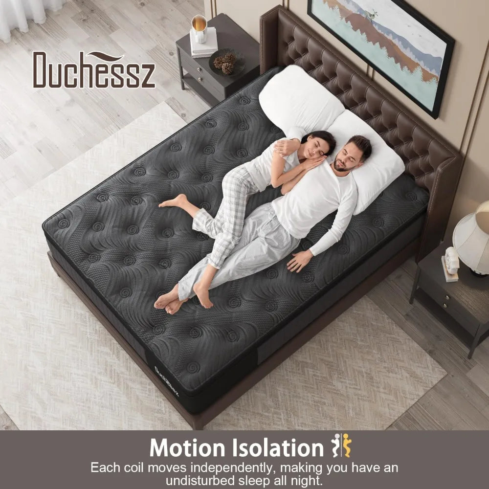 Queen Mattress, 14 Inch Hybrid Mattresses Black with Gel Memory Foam and Individually Pocket Innerspring Euro Top Medium Firm fo