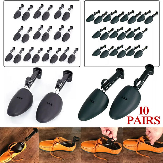 10 Pairs Practical Plastic Adjustable Length Durable 2-Way Shoes Stretcher Tree Shaper Shoe Stretcher Holder Black/Green
