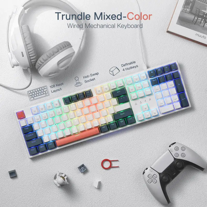 Redragon K668 RGB Mechanical Gaming Keyboard 108 Key Wired Keyboard with Hot-Swappable Switches