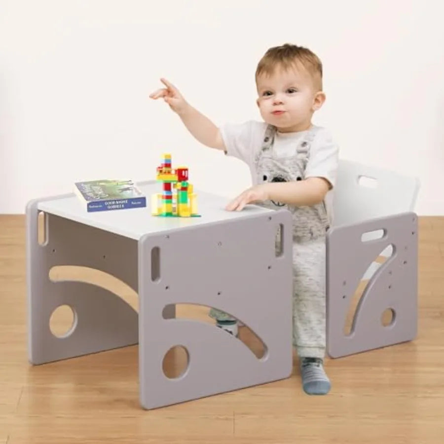 Montessori Toddler Table & Chair Set – Adjustable Wooden Learning Desk for Ages 1–3
