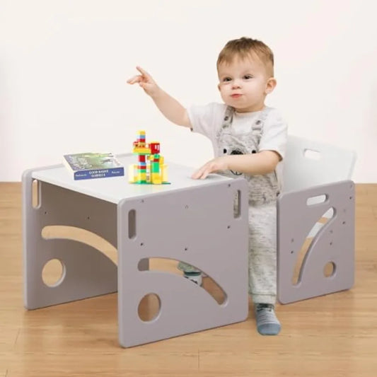 Montessori Toddler Table & Chair Set – Adjustable Wooden Learning Desk for Ages 1–3