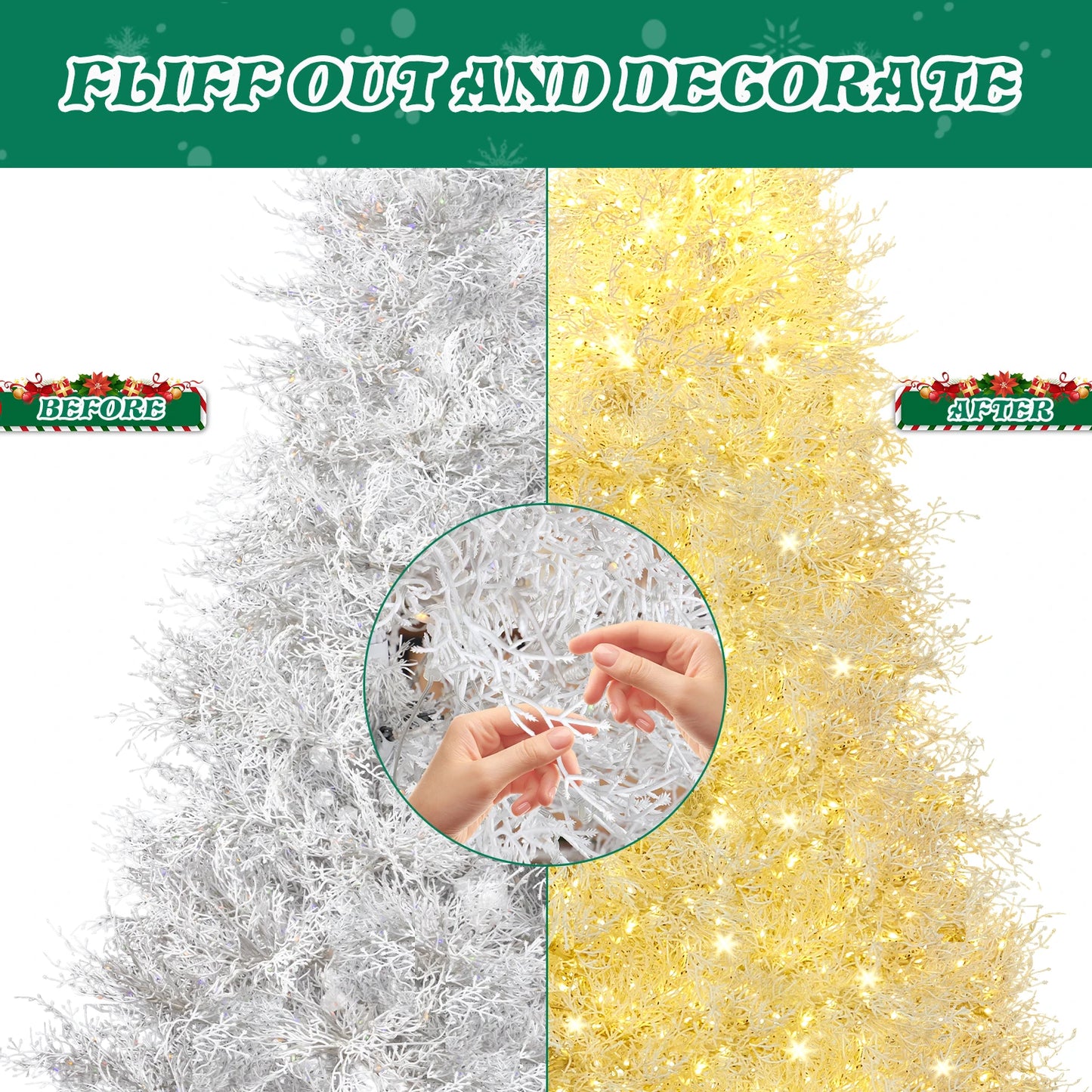 7FT Pre-Lit Artificial Christmas Tree with 400 LED Lights .3 Color Modes & Dimmable Holiday Lighting