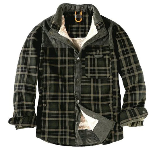 Men’s Sherpa Lined Plaid Shirt Jacket Warm Winter Button Down Coat
