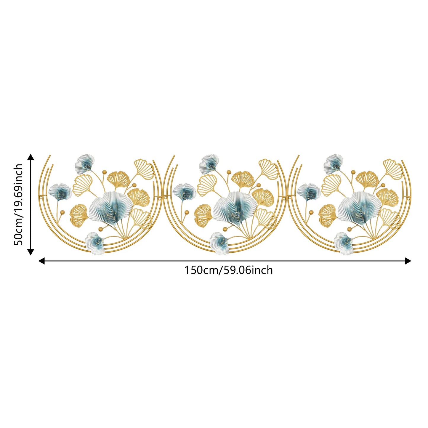 3-piece Gold Iron Wall Decoration 150*50cm Leaf Wall Art Wall Ornament for Living Room Bedroom Hotel Office Stylish Durable