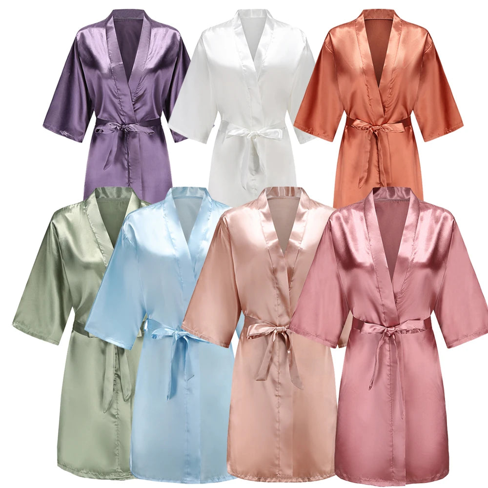 Women's Satin Pajama Set. Short Sleeve Robe & Shorts Loungewear