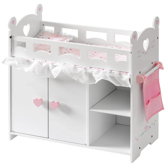 Robotime Robud Doll Crib Changing Table Wooden with Storage Bedding Hooks Fits 18-21" Baby Dolls Pretend Play Gift for Girls