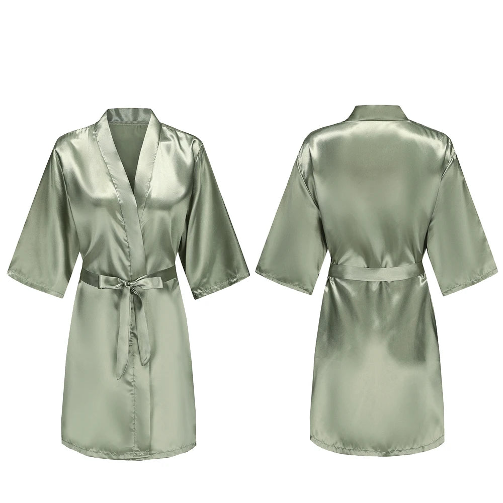 Women's Satin Pajama Set. Short Sleeve Robe & Shorts Loungewear