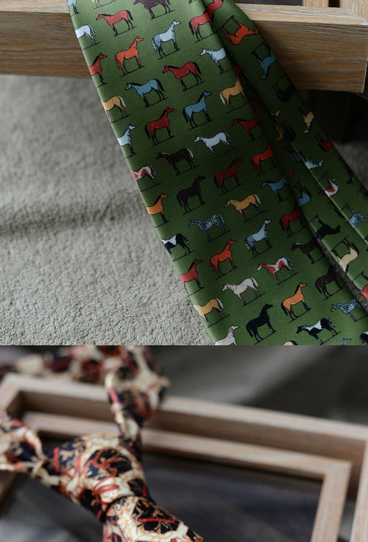 8cm Width New Design Printed Neckties Retro Anchor Animal Green Brown Neck Ties For Men Daily Wear Shirt Tuxedo Accessories Gift