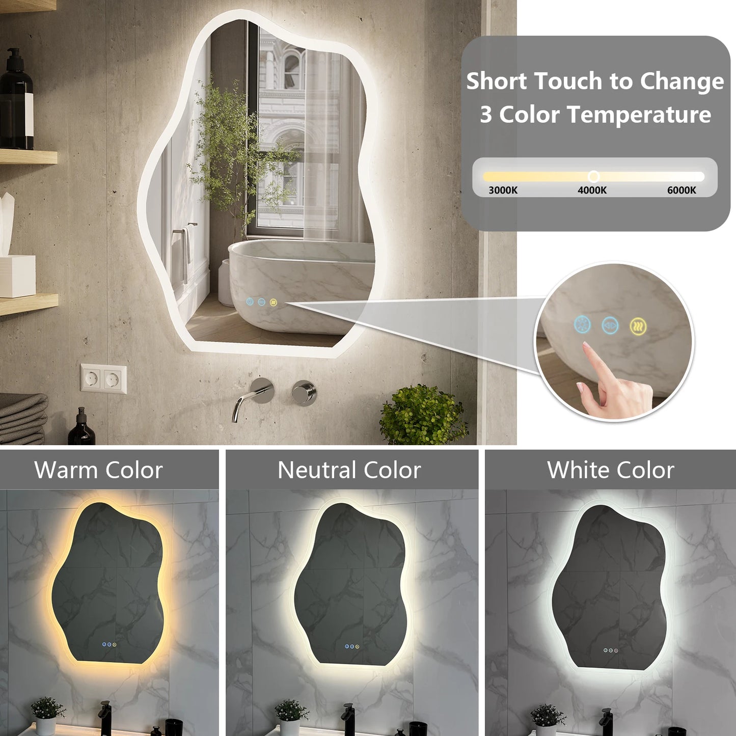 Cloud Shaped LED Mirror Dimmable 3000K CRI90 6000K Anti Fog