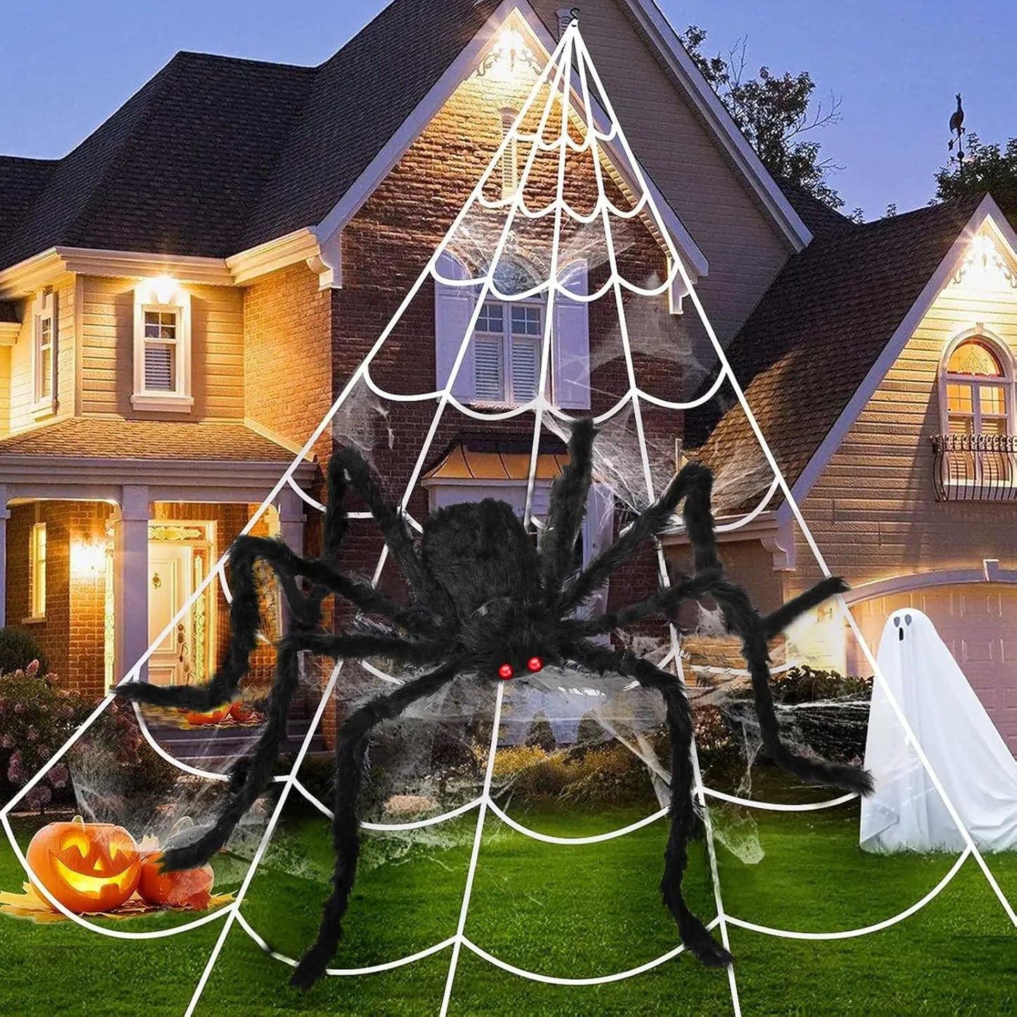 3pcs 212'' Halloween Spider Web 49" Halloween Decorations Stretch Cobweb Fake Spider for Indoor/Outdoor Yard Decorations Home