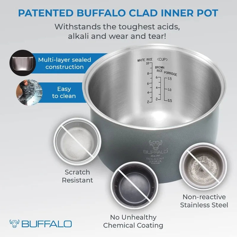 Buffalo Rice Cooker With Clad Stainless Steel Inner Pot