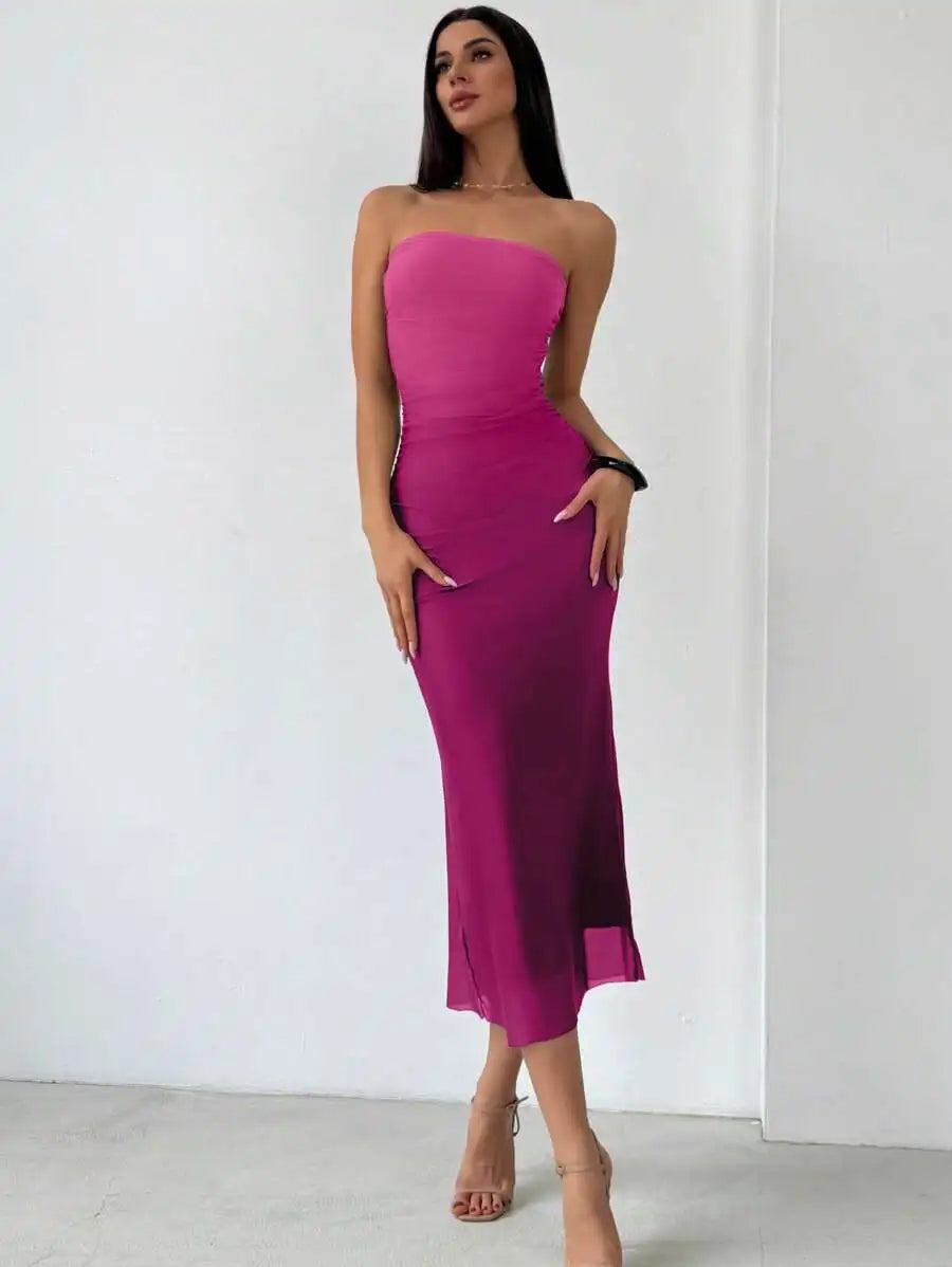 Gradient Strapless Bodycon Maxi Dress For Women Summer Elegant Party Dress
