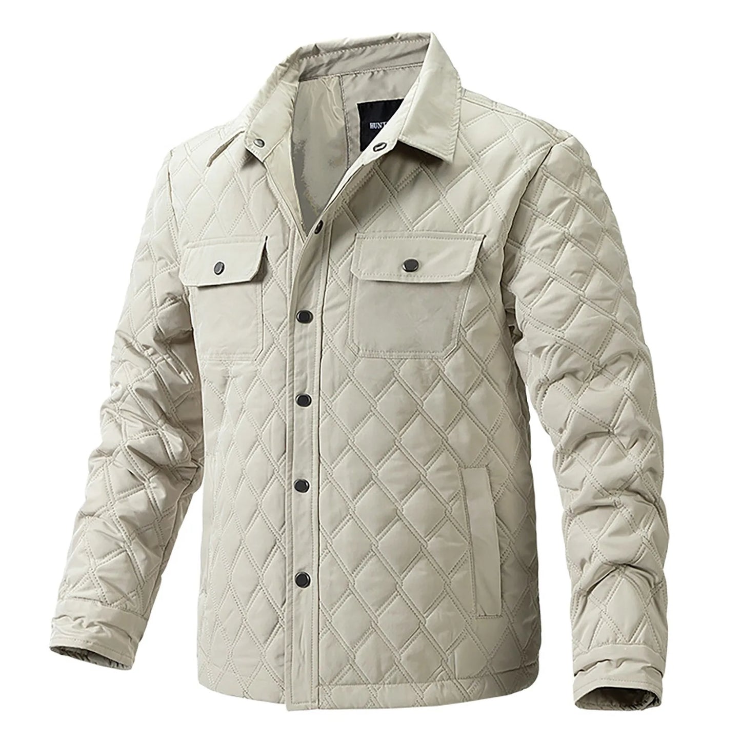 Men’s Diamond Quilted Winter Jacket .Casual Padded Button Up Coat