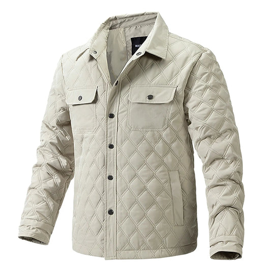Men’s Diamond Quilted Winter Jacket .Casual Padded Button Up Coat