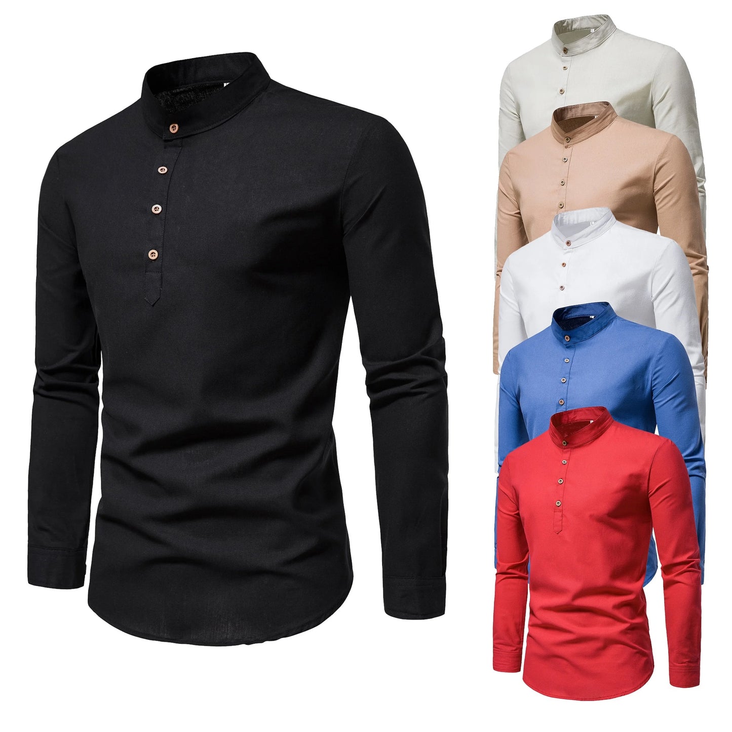Men’s Elegant Long Sleeve Cotton Henley Shirt . Casual Slim Fit Pullover