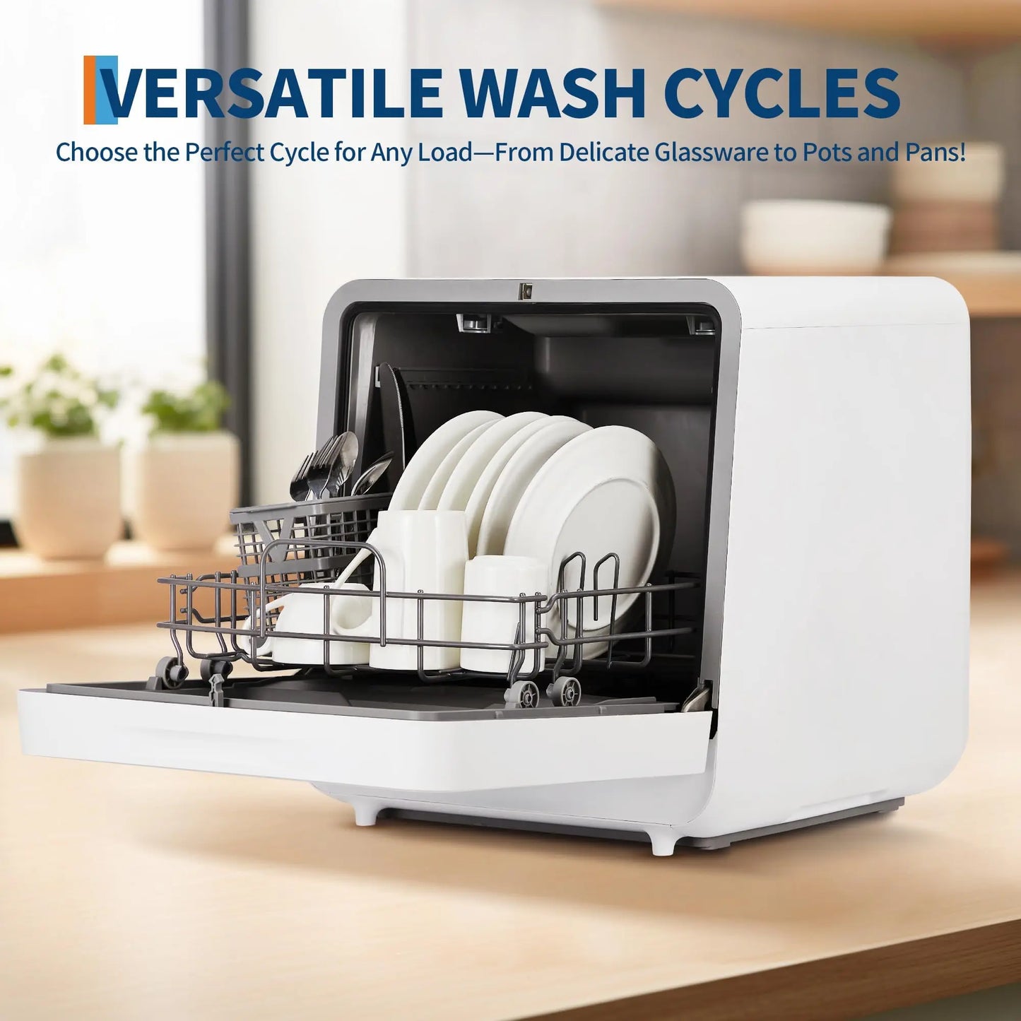 Portable Countertop Dishwashers, Mini Dishwasher with 2-Way Water Supply (Faucet Hookup + Self-Priming), Powerful Hot Air Dry
