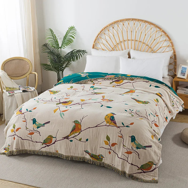 4-Piece Cotton Muslin Bedding Set. Duvet Cover, Flat Sheet & Pillowcases