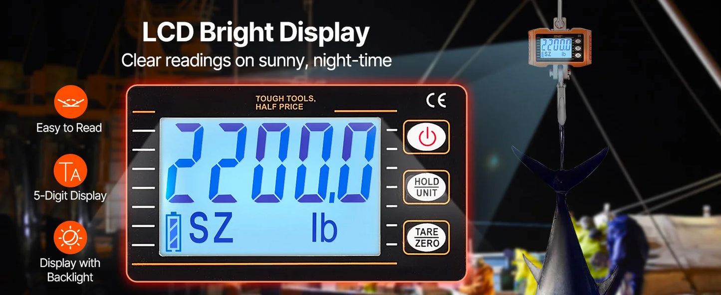 SucceBuy 1000kg/2000kg Digital Hanging Scale Portable with Remote Control Factory Crane Scale LCD Backlight Industrial Scales