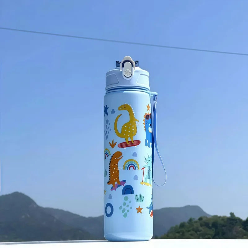 750ml Dinosaur Kids Water Bottle with Straw. Leakproof Sports & School Drinking Cup