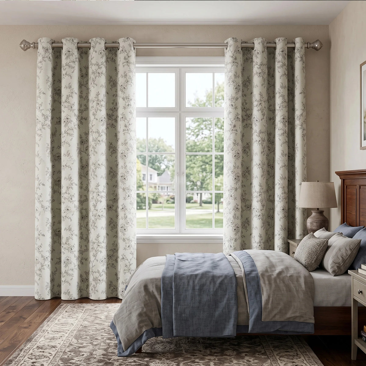 2-Panel Floral Print Blackout Curtains | Grommet Top Window Panels
