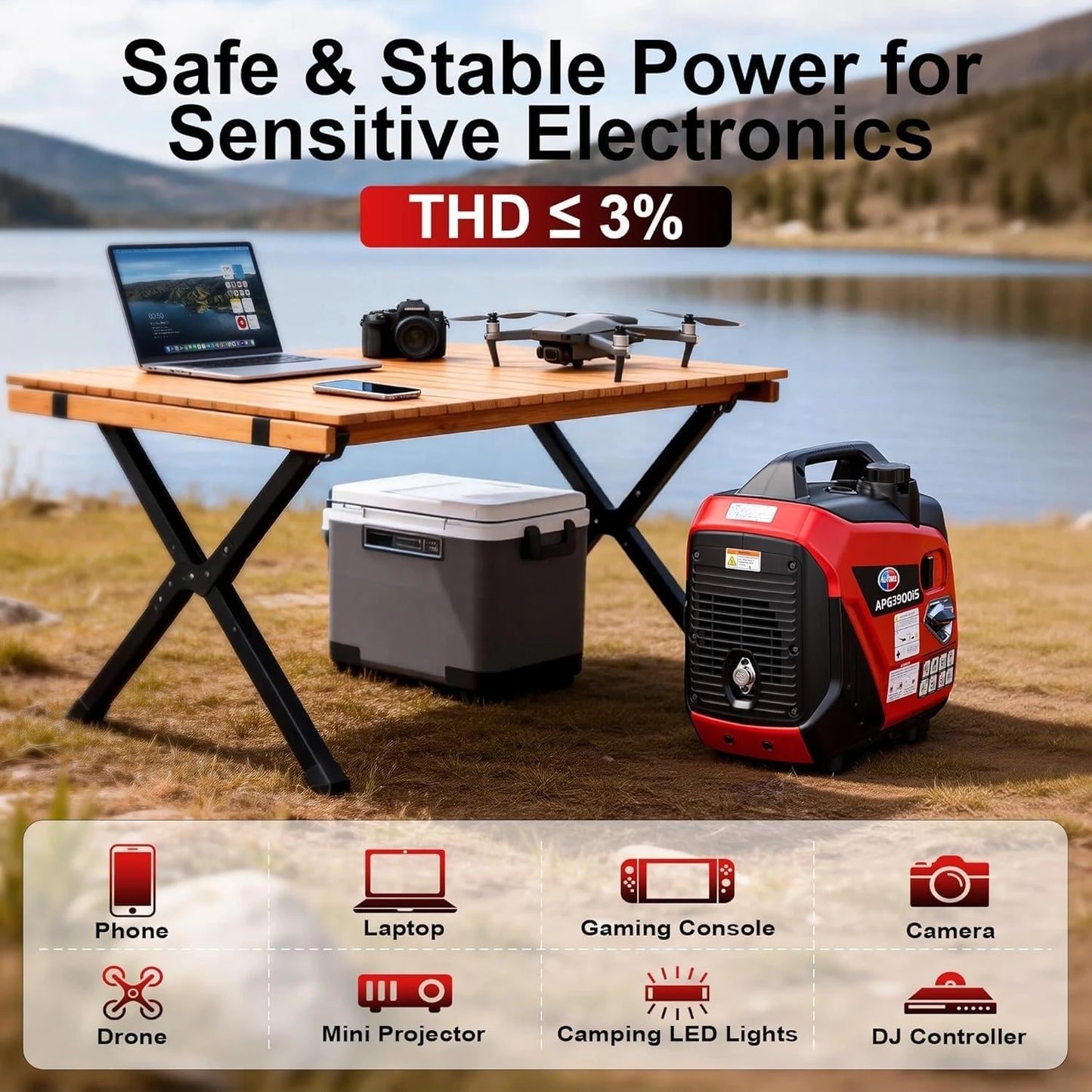 All-Power 3500W Portable Inverter Generator – Quiet Small Gas-Powered Generator with ECO Mode, CO Sensor, Ideal for Camping, Home Use Emergency Backup