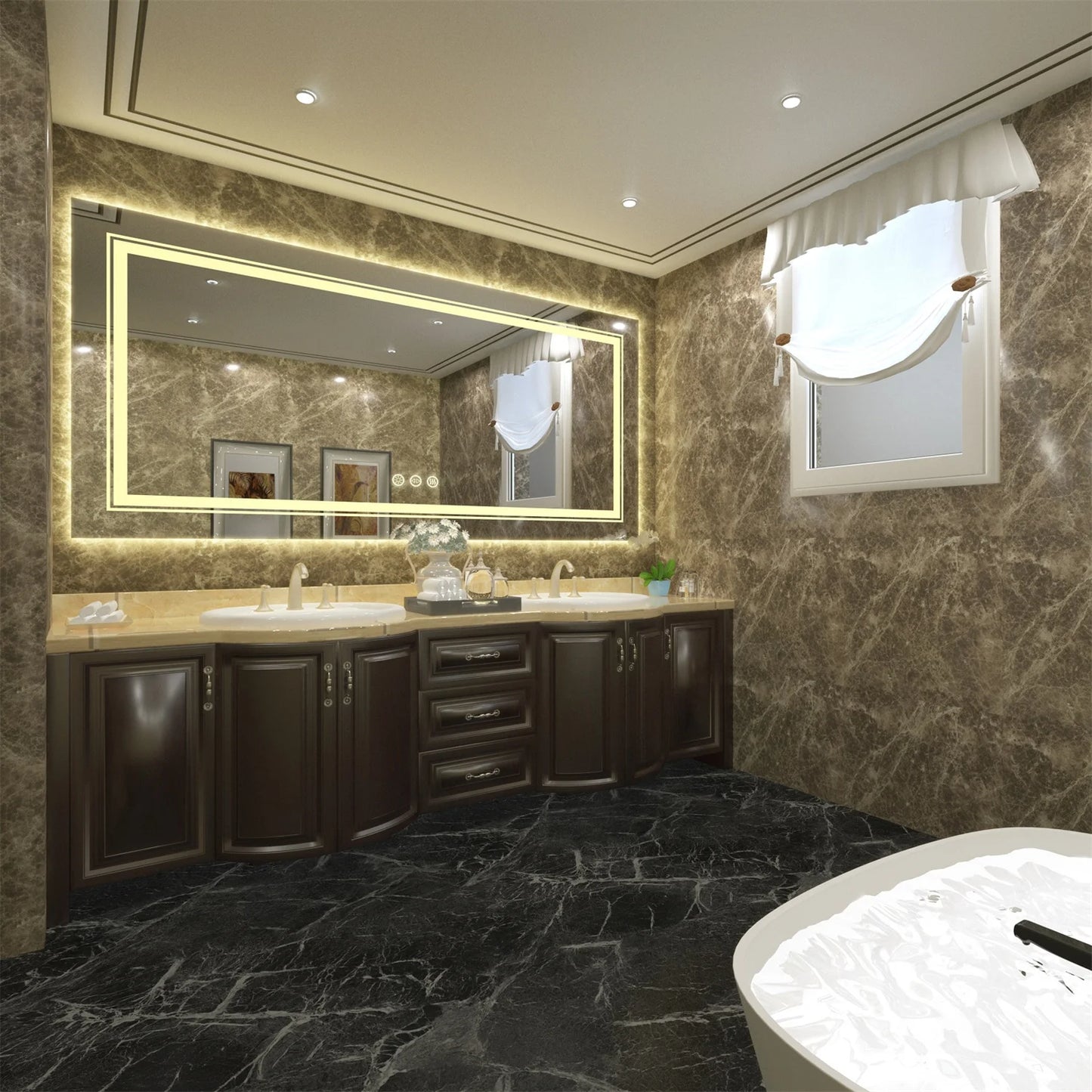 63" x 32" Extra Large LED Light Backlit Bathroom Mirror Dual Lights Makeup Anti-Fog Memory 3 Colors Dimmable With Touch Button