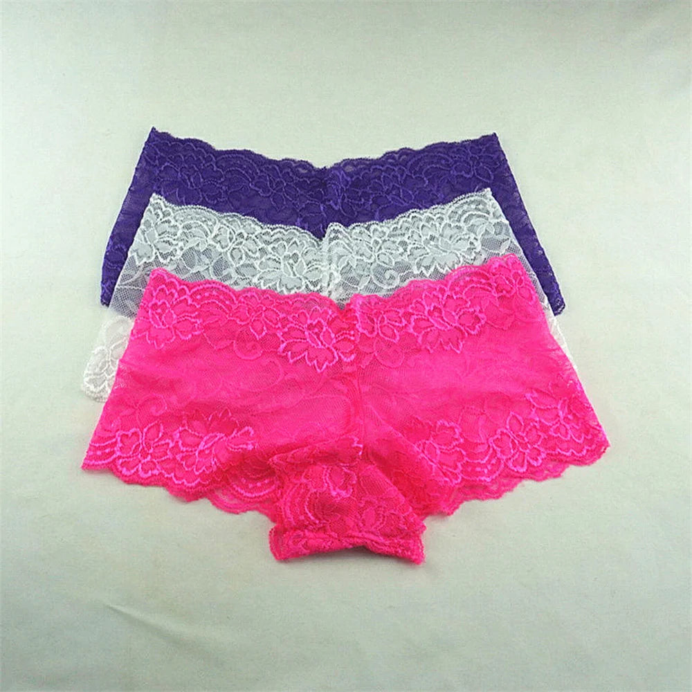 Women's Lace Boyshort Panties.  3-Pack Floral Sheer Boxer Underwear