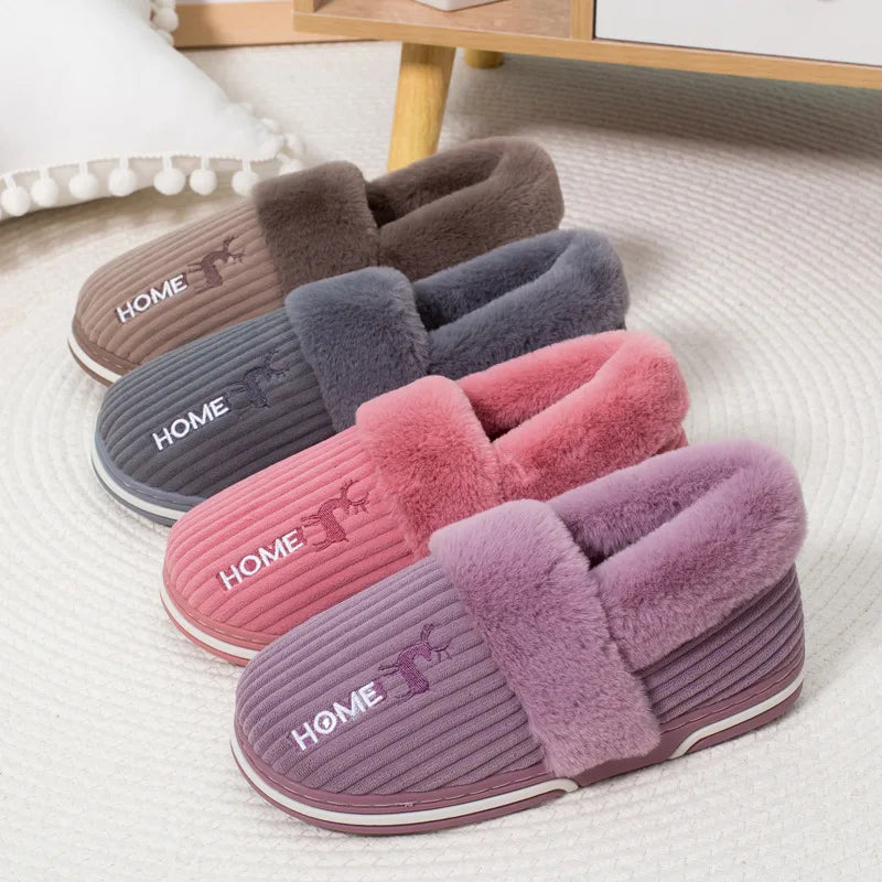 Gacimy Warm Cotton Slippers For Women Winter Indoor Soft Flats Shoes Couple Casual Anti-Slip Home Slides Fashion Furry Slippers