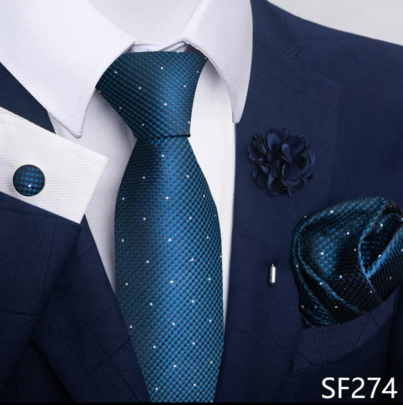 Luxury Green Floral Men’s Necktie Set .Tie, Pocket Square & Cufflinks
