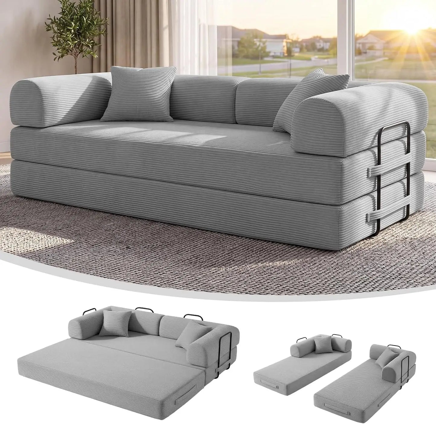 78.8-Inch Convertible Futon Sofa Bed with High Back