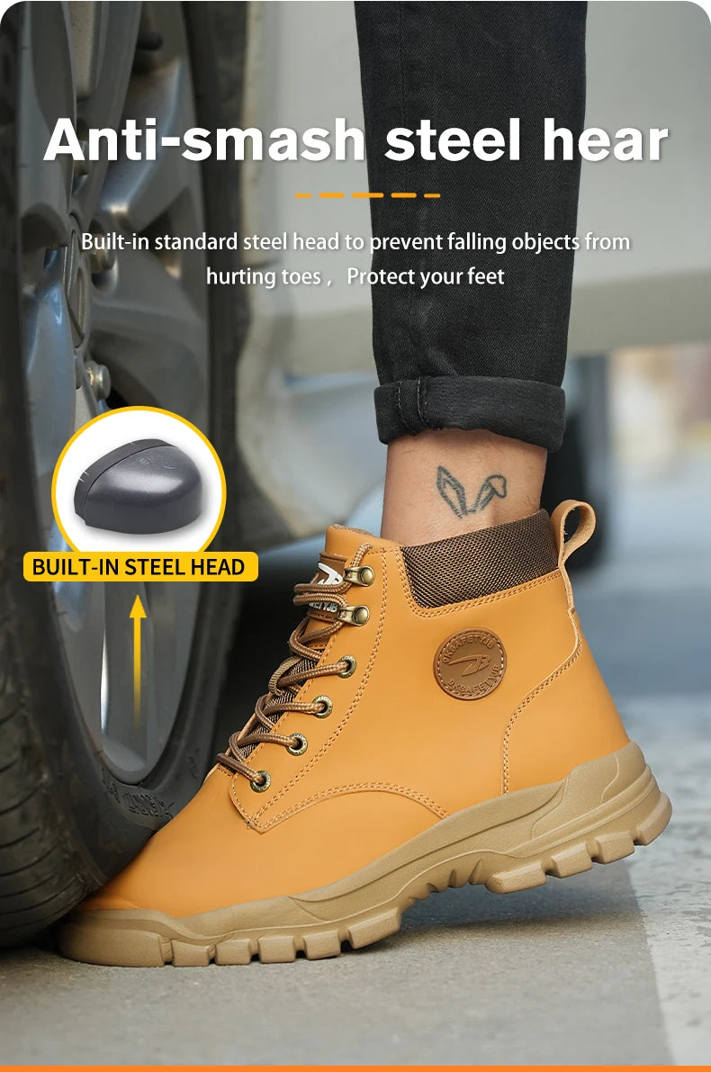 High Top PU Safety Shoes Metal Toe Cap Anti Smash Puncture