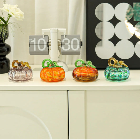 Color Crystal Pumpkin Figurine Collectible Hand Blown Glass Pumpkin Ornament Fall & Harvest Thanksgiving Halloween Gift