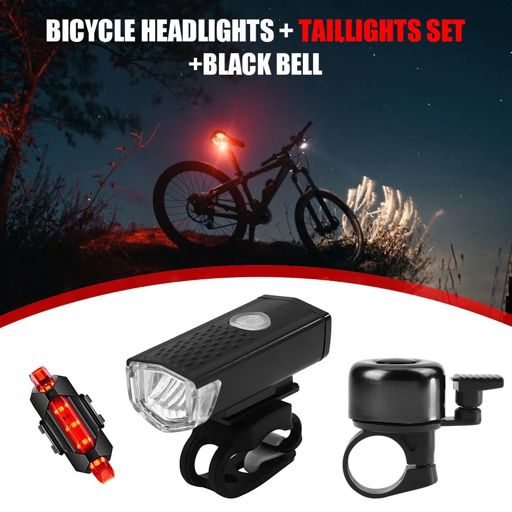 Portable Light Mountain Bike Lights XPE LED Bicycle Front Rear Light Bell Set MTB Bike Night Safety Headlight Lamp