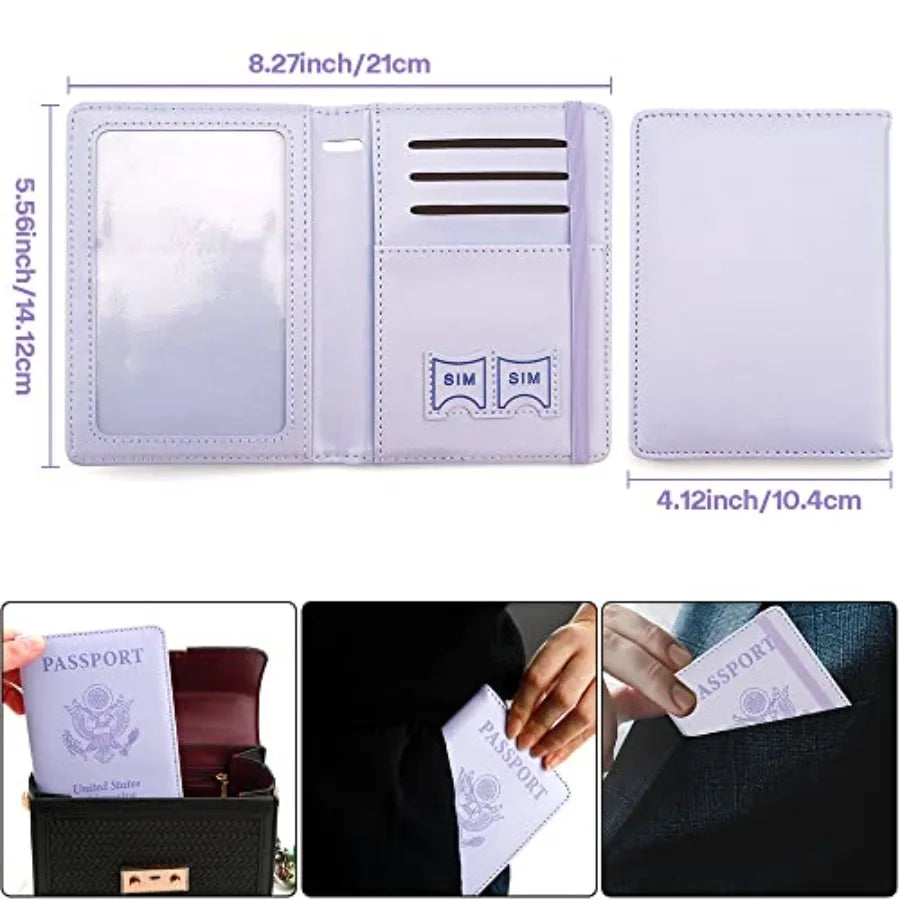 Passport Holder for Travel, Leather Passport Cover Wallet Case RFID Blocking Passport Book Holders for Travel Women Men Family